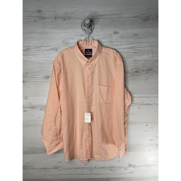 Stafford Shirt Mens 17.5 34-35 Coral Travel Wrinkle-Free Oxford Button Down - Picture 1 of 10